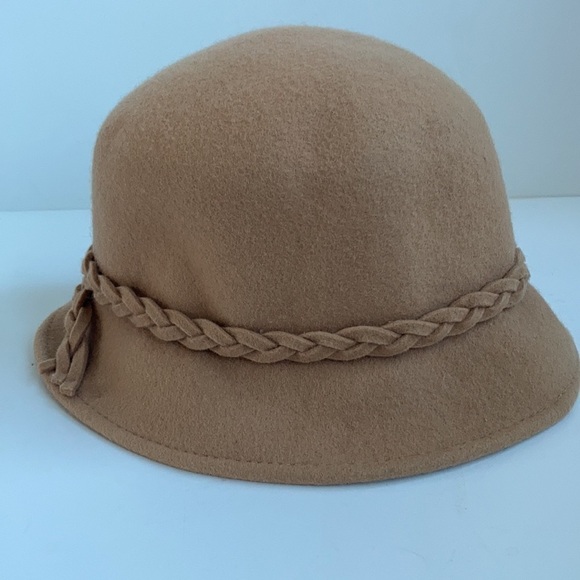 100% wool winter camel bucket hat w braided trim main image 7